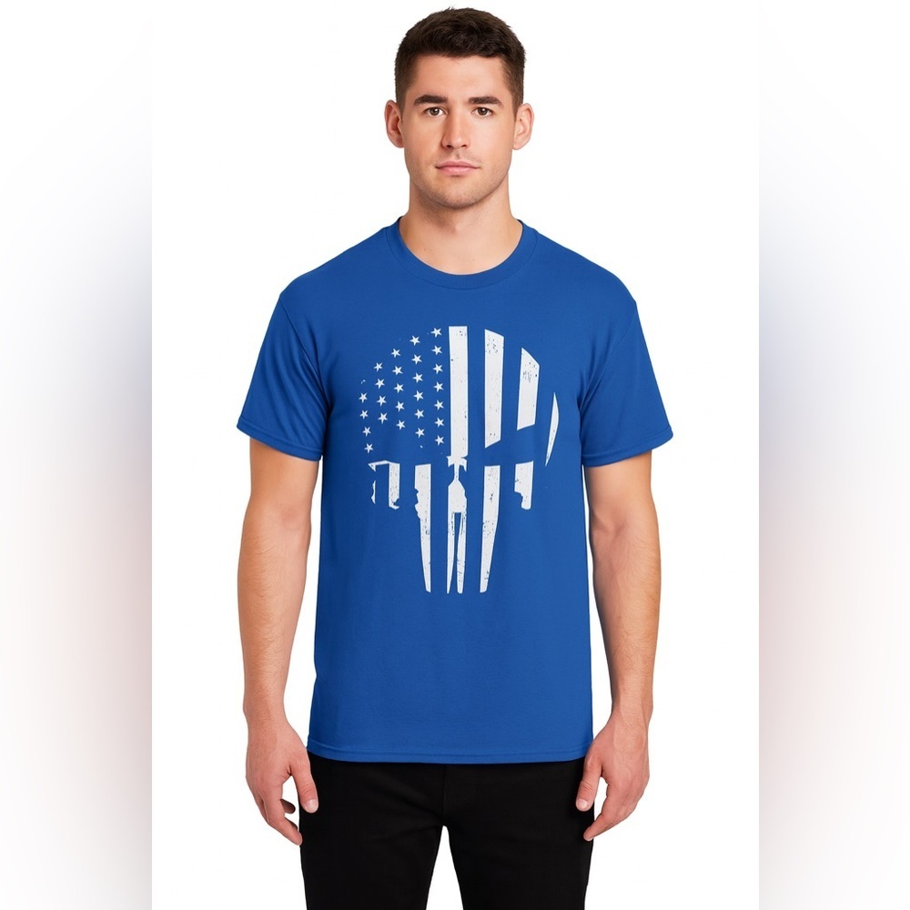 Gildan Blue Punisher Skull Graphic Men's Tee